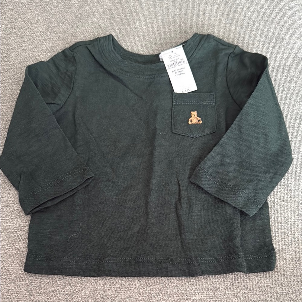 Classic Green Long Sleeve Tee with Embroidered Detail